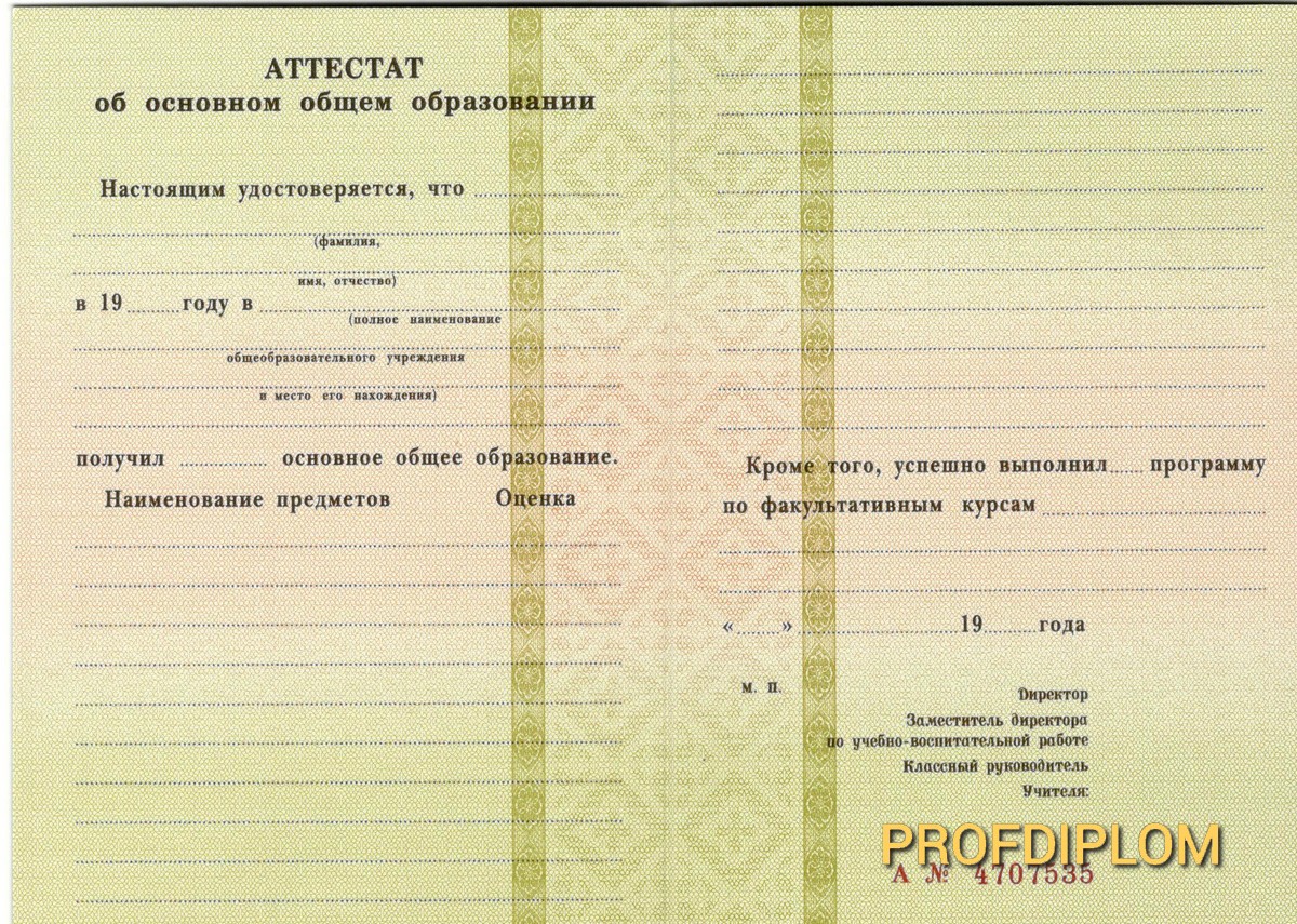 Аттестат 9 класс 1994-2006 купить